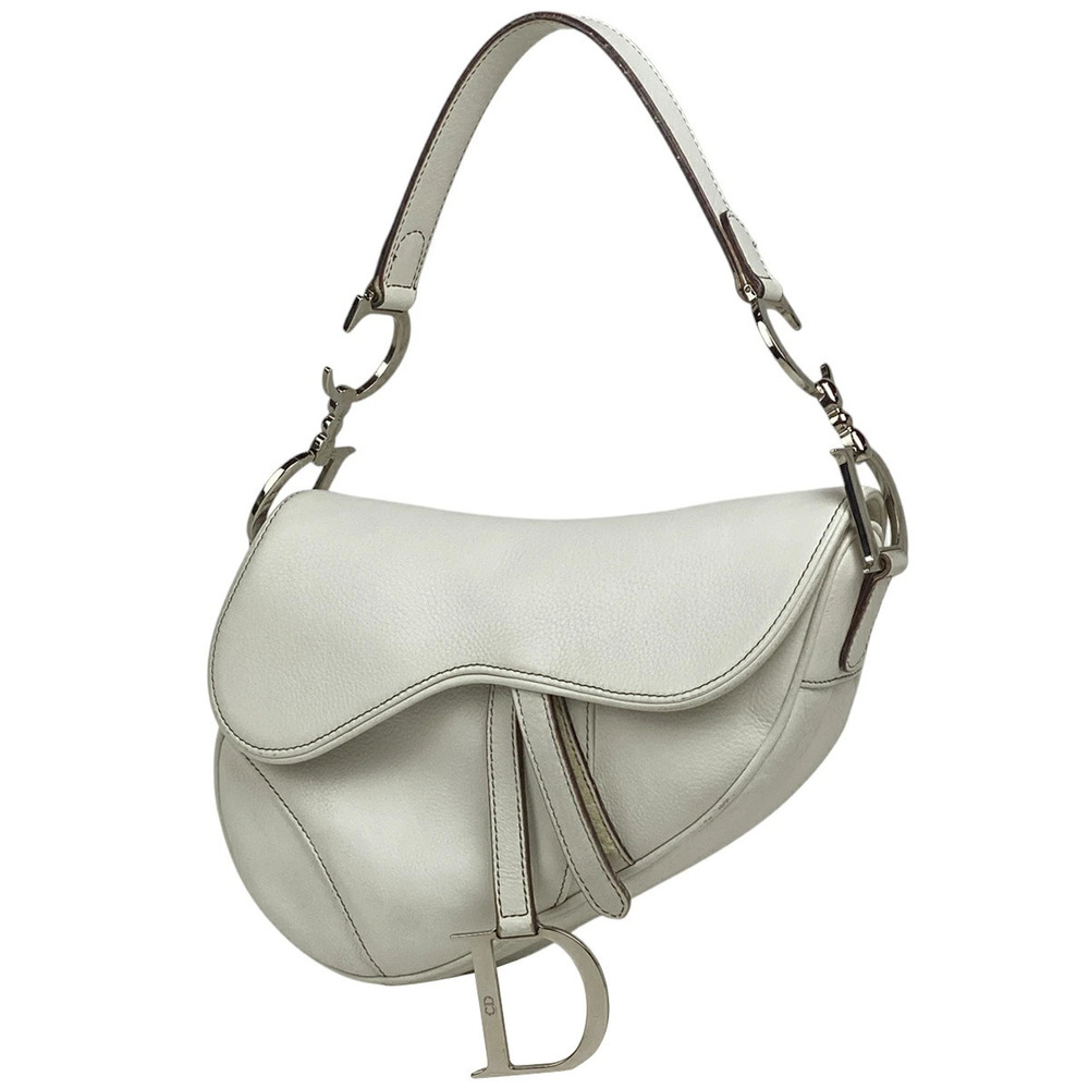 Christian Dior Saddle Bag Shoulder Leather White